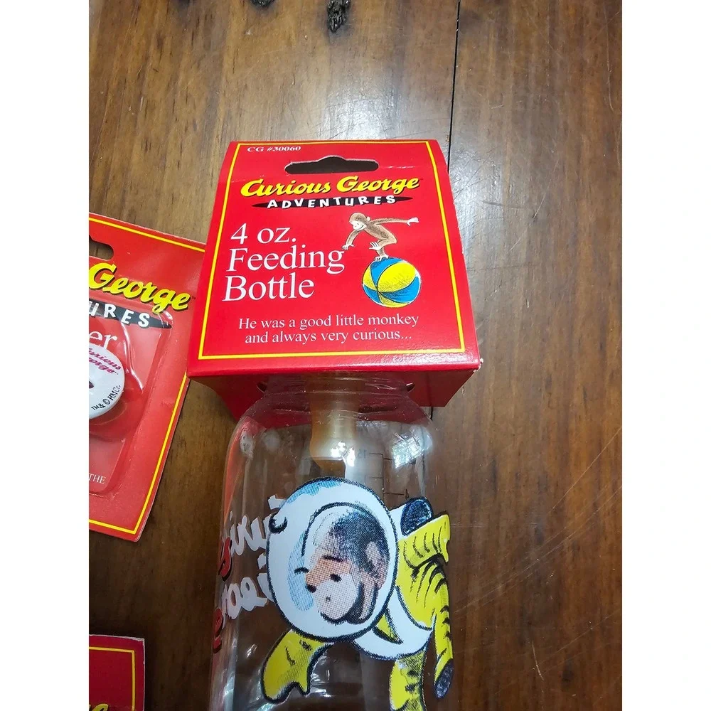 Vintage Curious George Adventures Baby Gift Set Bottles Mittens Hat Brush Wipes
